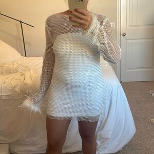 12th tribe White slip with netted long sleeve mini dress never worn with tags